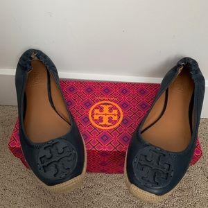 Tory Burch Reva Navy Leather and Jute